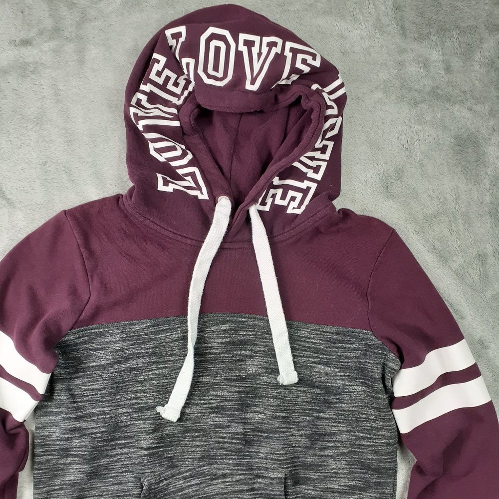 Reflex Dark Heather Gray and Burgundy Love Hoodie - Picture 2 of 5